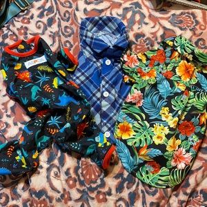 Dinosaur pjs/ 2 collared dog shirts Small
